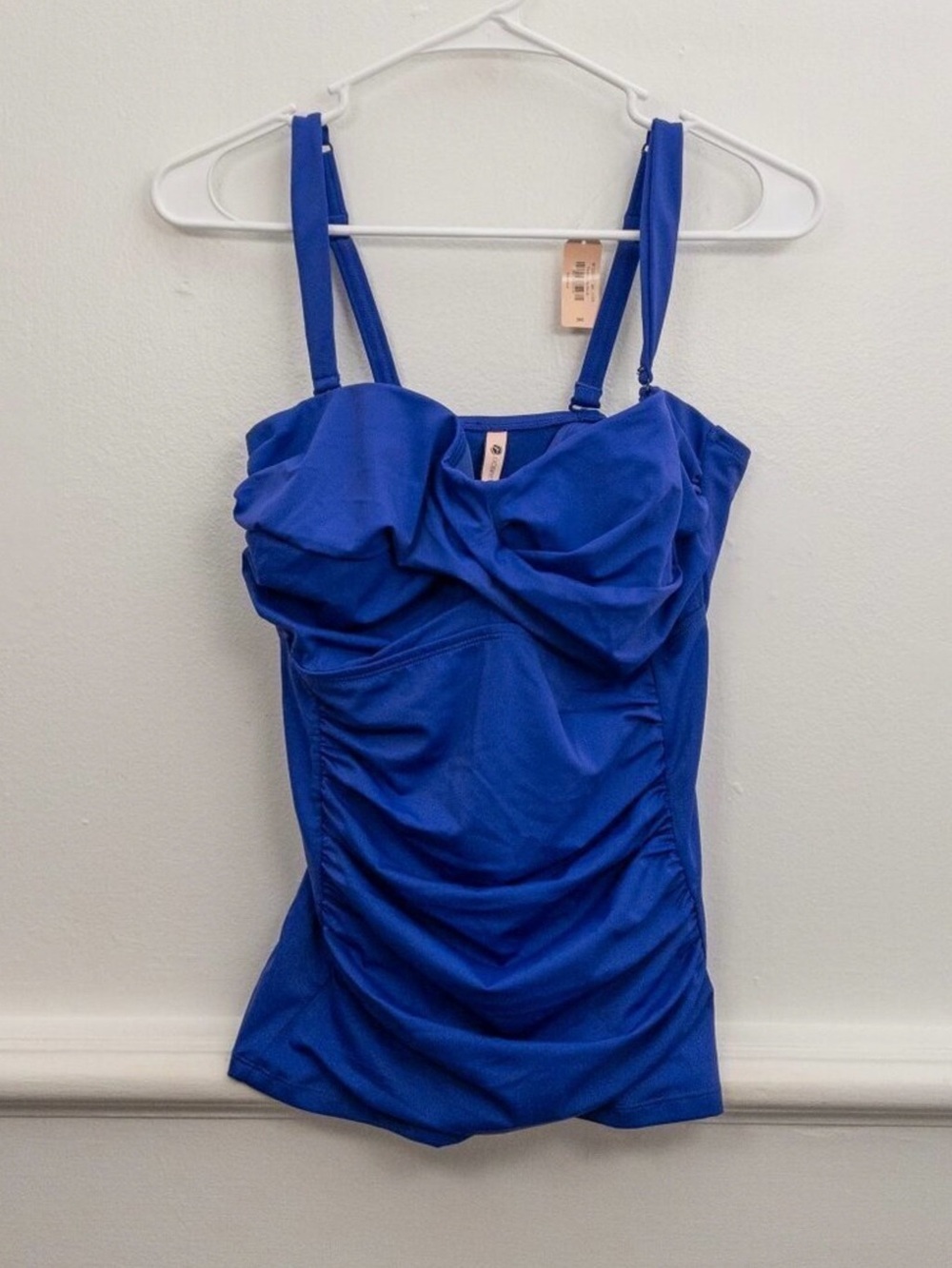 Dobréva Blue Ruched Underwire Swim Top 38C Adjustable Straps Full Coverage - Picture 1 of 4